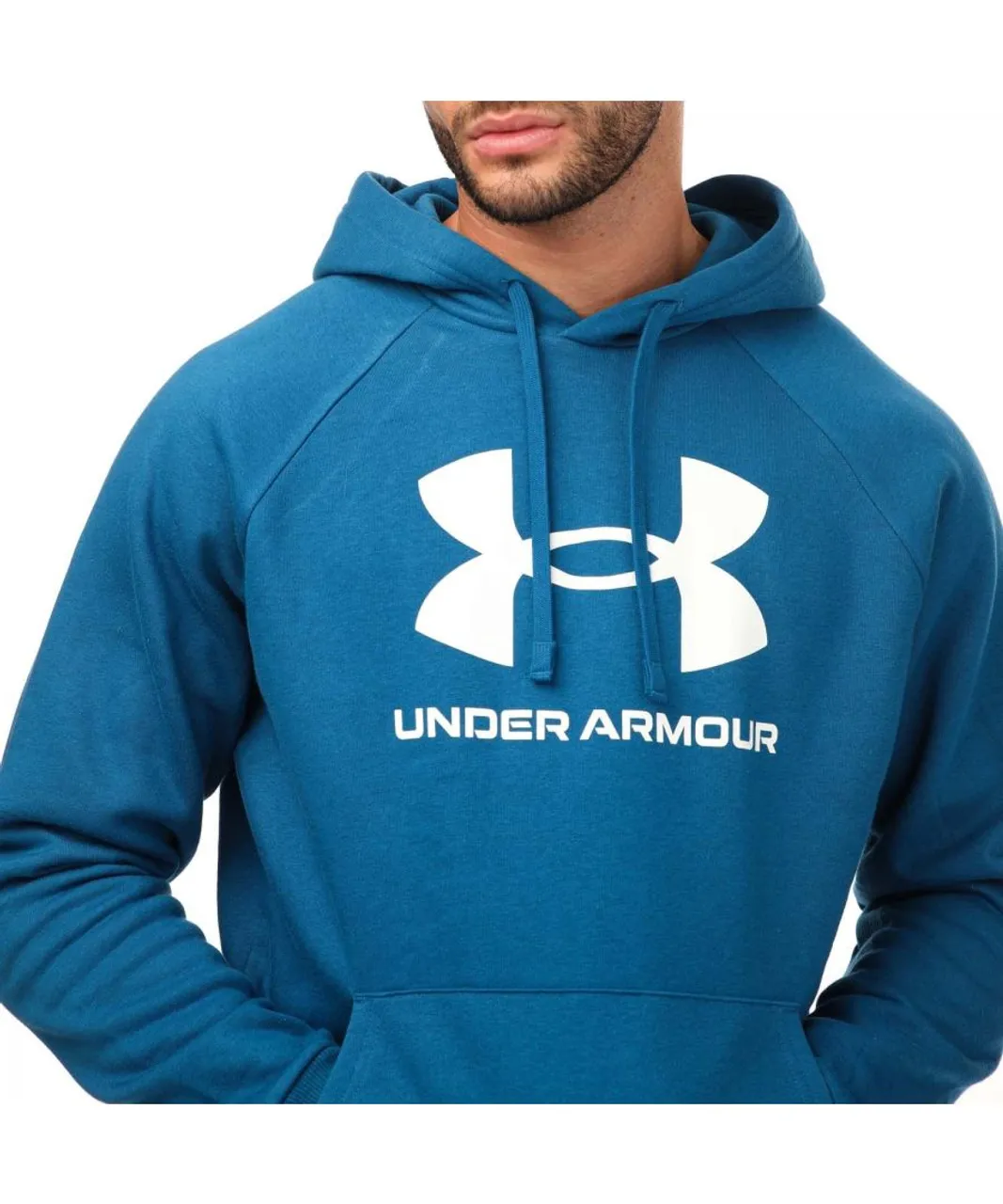 Under Armour Mens Fleece Logo Hoodie in Blue Cotton