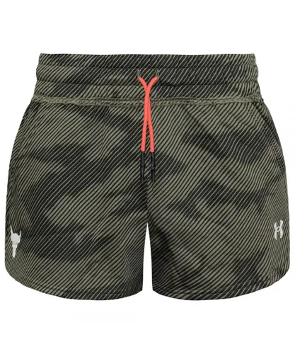 Under Armour Project Rock Womens Green Fleece Printed Shorts