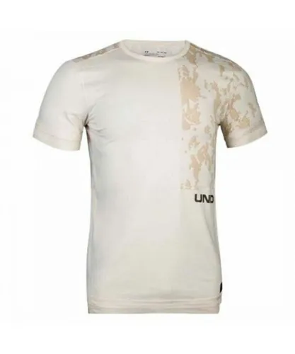 Under Armour Short Sleeve Crew Neck Tan Mens Pursuit Block T-Shirt 1306020 100 - Cream Cotton