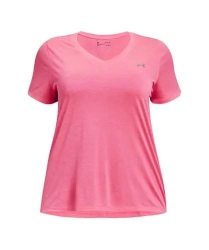 Under Armour Womenss Plus UA Tech Twist V-Neck T-Shirt in Pink