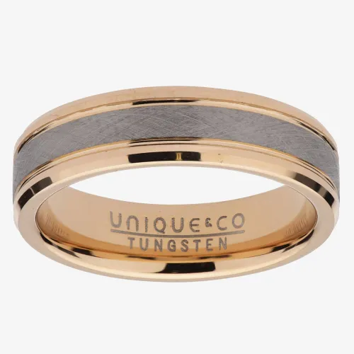 Unique 6mm Rose Gold Plated Brushed Contrast Tungsten Carbide Ring TUR-88-58