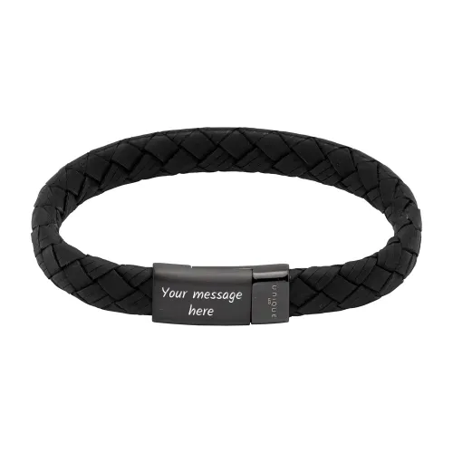 Unique Black Leather Bracelet with Black Steel Magnetic Clasp