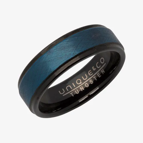 Unique Black Tungsten Carbide Blue 7mm Ring TUR-73-58