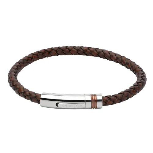 Unique & Co Antique Dark Brown Leather Steel Clasp Bracelet