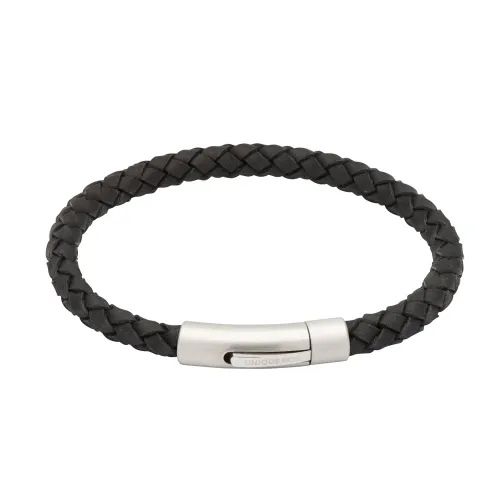 Unique & Co Black Leather Bracelet with Matte Steel Clasp