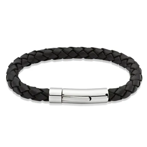 Unique & Co Black Leather Bracelet with Stainless Steel Clasp