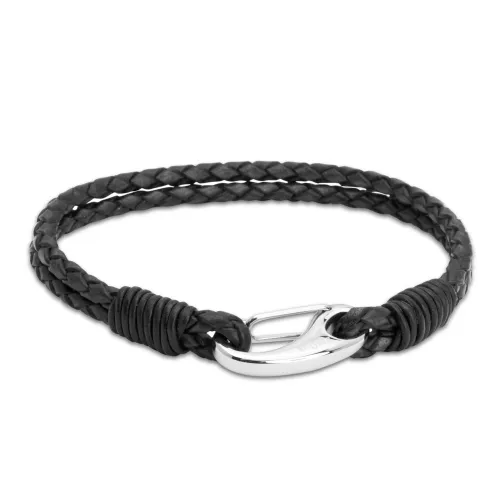 Unique & Co Black Leather Bracelet with Steel Shrimp Clasp