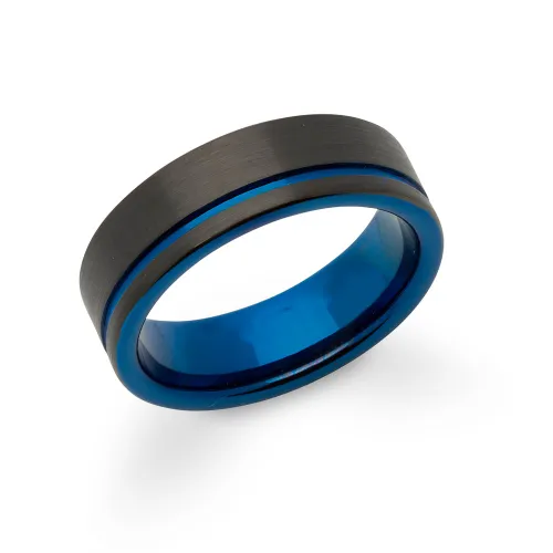 Unique & Co Blue & Black Tungsten Carbide 7mm Ring