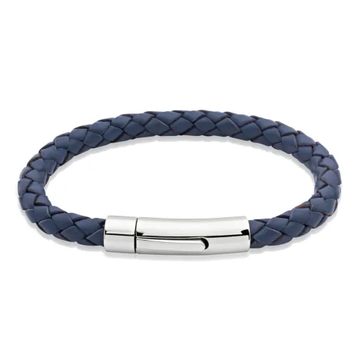 Unique & Co Blue Woven Leather Steel Clasp Bracelet