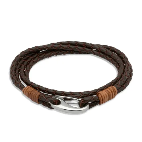 Unique & Co Brown Leather Multi-Strand Steel Clasp Bracelet