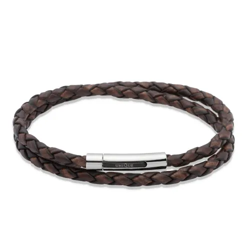 Unique & Co Dark Brown Double Leather Steel Clasp Bracelet