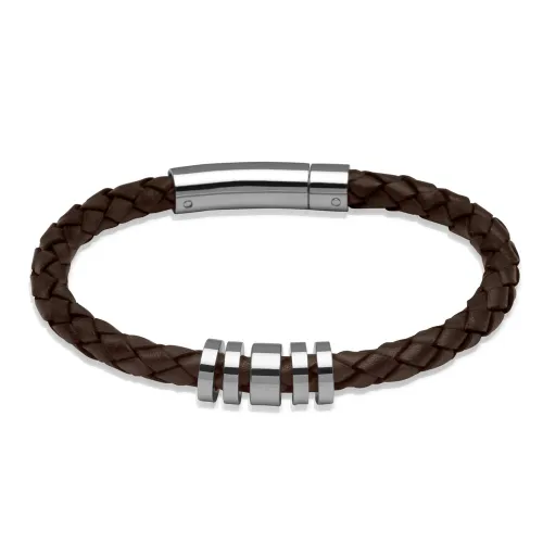 Unique & Co Dark Brown Leather Bracelet with Steel Elements