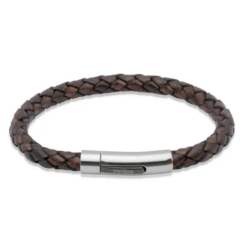 Unique & Co Dark Brown Leather Steel Clasp Bracelet