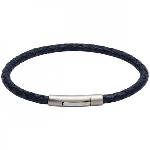 Unique & Co Matte Stainless Steel Blue Leather Bracelet