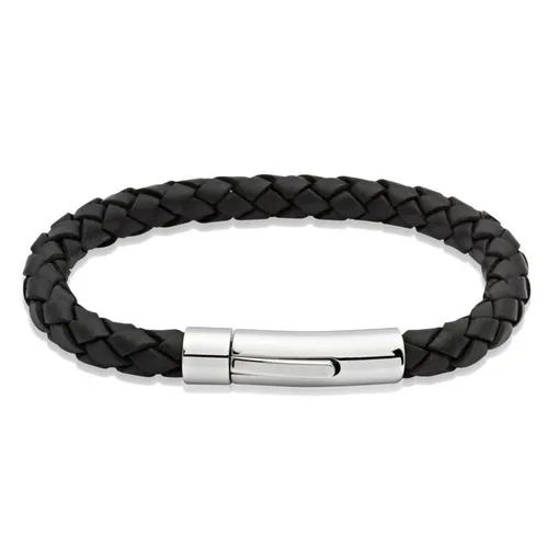 Unique & Co Stainless Steel Black Leather Bracelet