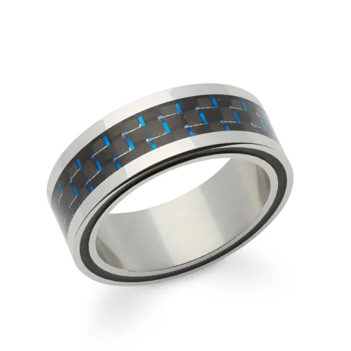 Unique & Co Steel 8mm Ring with Blue Carbon Fibre Detail