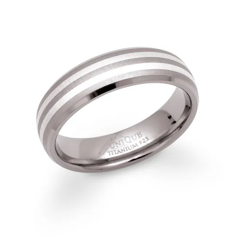 Unique & Co Titanium 6mm Ring with Sterling Silver Strips TR-9