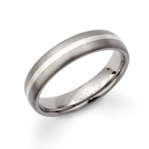 Unique & Co Titanium & Silver Inlay Ring 5mm