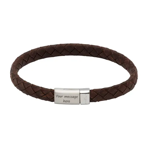 Unique Dark Brown Leather Bracelet with Steel Magnetic Clasp