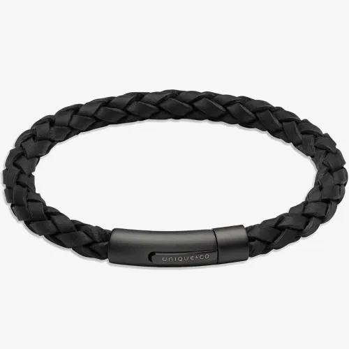 Unique Mens Black Braided Leather Bracelet B493BL/21CM