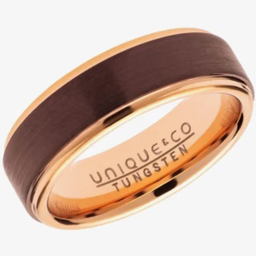 Unique Mens Brown & Rose Gold Plated Tungsten 7mm Ring TUR-107-62