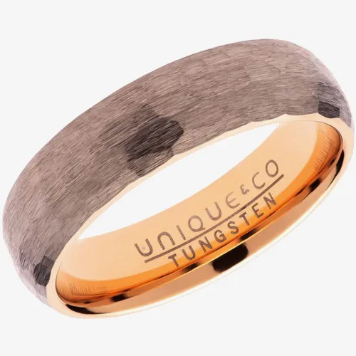 Unique Mens Rose Gold Plated Hammered Tungsten 6mm Ring TUR-109-68