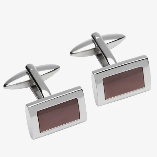 Unique Mens Stainless Steel and Brown-IP Oblong Cufflinks QC-209