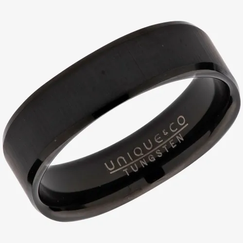 Unique Mens Tungsten Black IP Plated Square 6mm Ring TUR-95-60