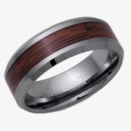 Unique Mens Tungsten Carbide 8mm Wood Inlay Ring TUR-41-64