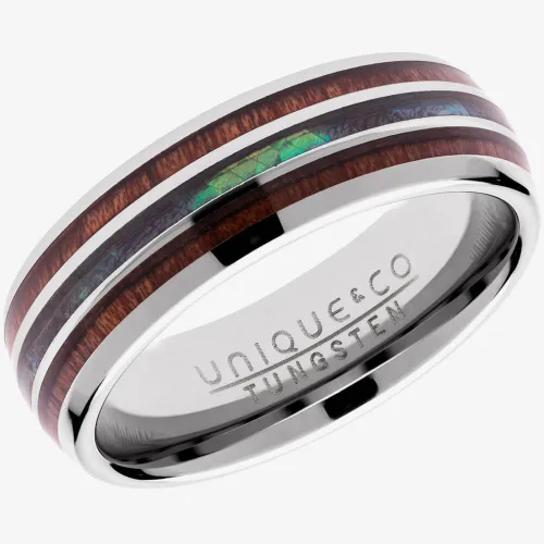 Unique Mens Tungsten Wood Shell Inlay 7mm Ring TUR-100-64