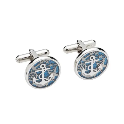 Unique Stainless Steel Anchor Cufflinks with Blue Enamel