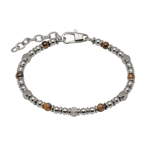 Unique Stainless Steel Bead Bracelet with Brown Tiger Eye