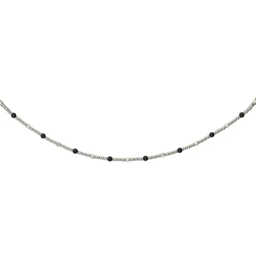 Unique Stainless Steel Bead Necklace with Onyx