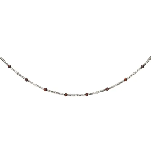 Unique Stainless Steel Bead Necklace with Red Tiger Eye