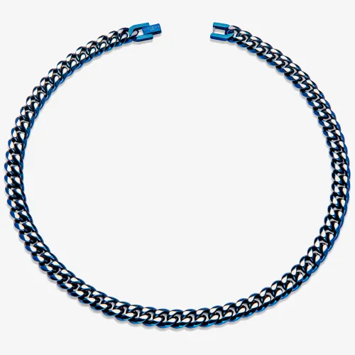 Unique Stainless Steel Blue Matte Polished Curb Chain Necklace LAK-228/50CM