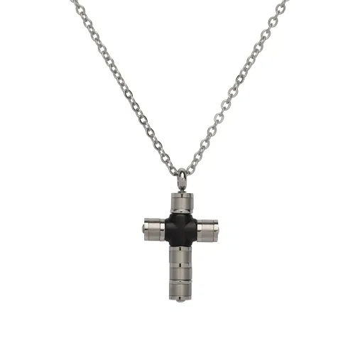 Unique Stainless Steel Cross Pendant Necklace with Black Centre