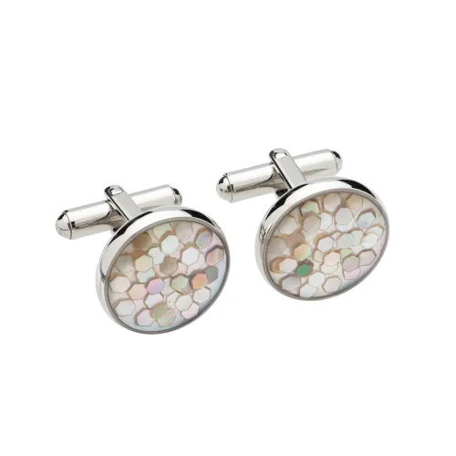 Unique Stainless Steel Cufflinks with Hexagon Mother of Pearl Inlay