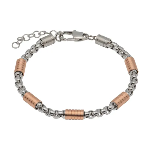 Unique Stainless Steel Link Bracelet with Rose Gold Plating