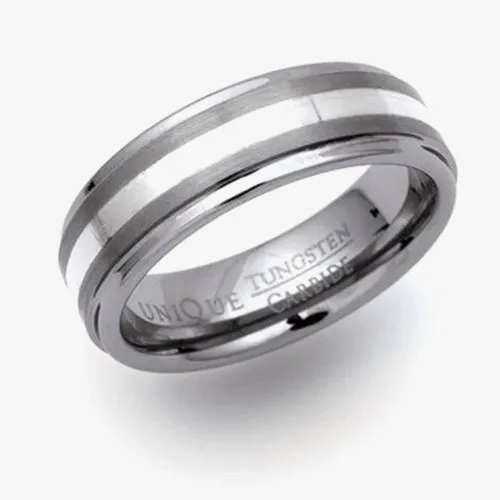 Unique Tungsten & Sterling Silver Inlay Ring TUR-13-60