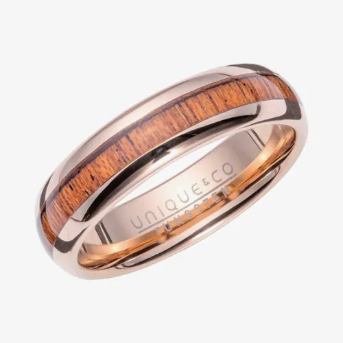 Unique Tungsten Rose Gold Plated & Wood Inlay 6mm Ring TUR-138-64