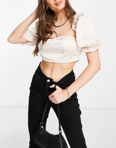Unique21 puff sleeve satin crop top in white co-ord