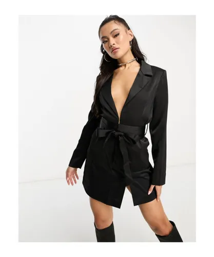 UNIQUE21 Womens belted corset satin blazer co ord in black