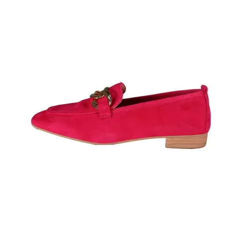 Unisa , Chic Leather Loafer with Gold Chain ,Red female, Sizes: