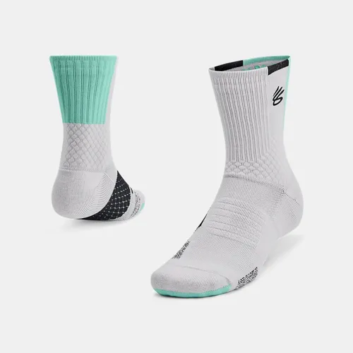 Unisex Curry ArmourDry™ Playmaker Mid-Crew Socks Halo Gray / Neo Turquoise / Black