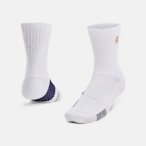 Unisex Curry ArmourDry™ Playmaker Mid-Crew Socks White / Distant Gray / Metallic Gold