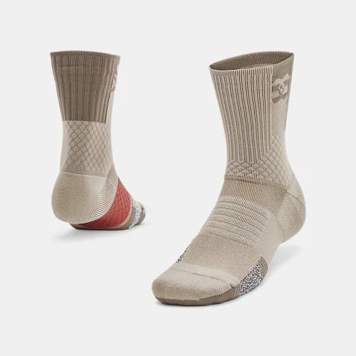 Unisex  Under Armour  ArmourDry™ Playmaker Mid-Crew Socks Timberwolf Taupe / Sedona Red / Taupe Dusk