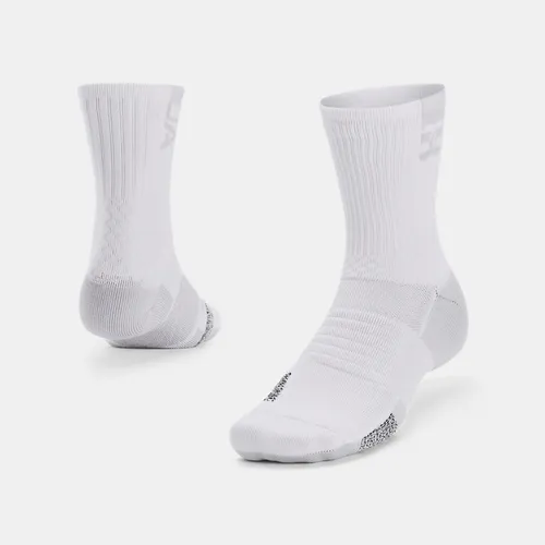 Unisex  Under Armour  ArmourDry™ Playmaker Mid-Crew Socks White / Halo Gray / Halo Gray