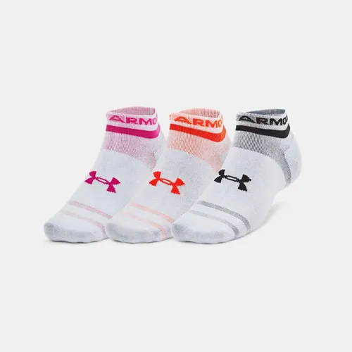 Unisex  Under Armour  Essential 3-Pack Low Socks White / White / Phoenix Fire