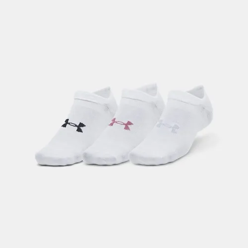 Unisex  Under Armour  Essential 3-Pack No-Show Socks White / White / Pink Elixir