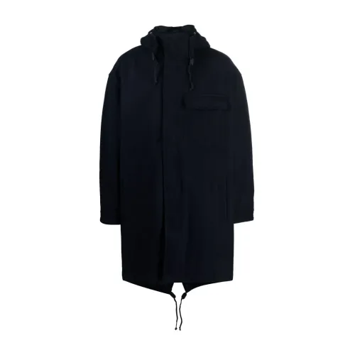 Universal Works , Blue Wool Blend Hooded Parka ,Blue male, Sizes: